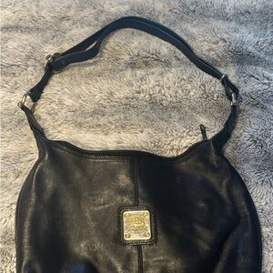 Vintage - HCL Black Leather Hobo Bag with Gold Accents